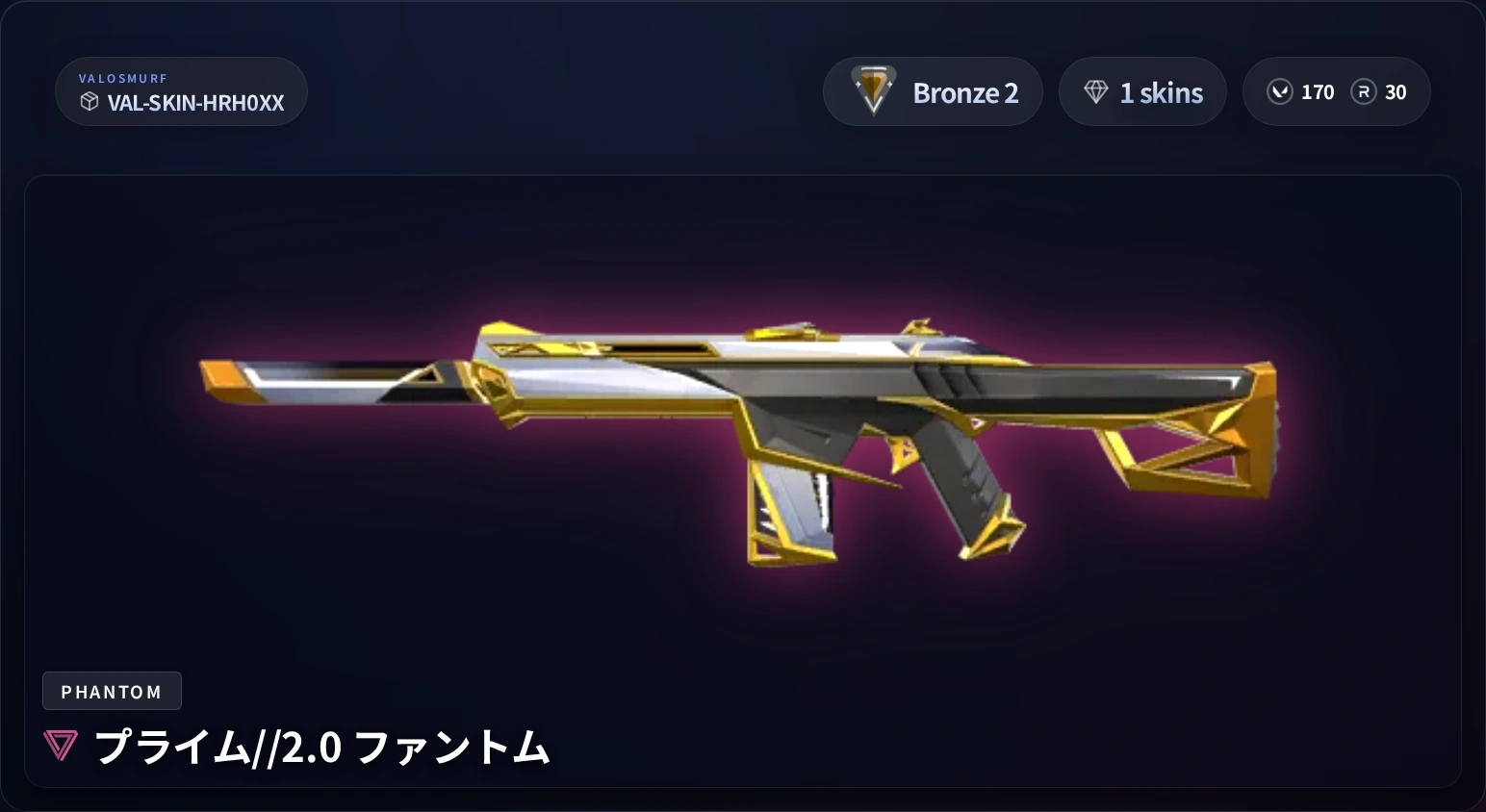 VALORANTスキンアカウント VAL-SKIN-HRH0XX ブロンズ2 1スキン